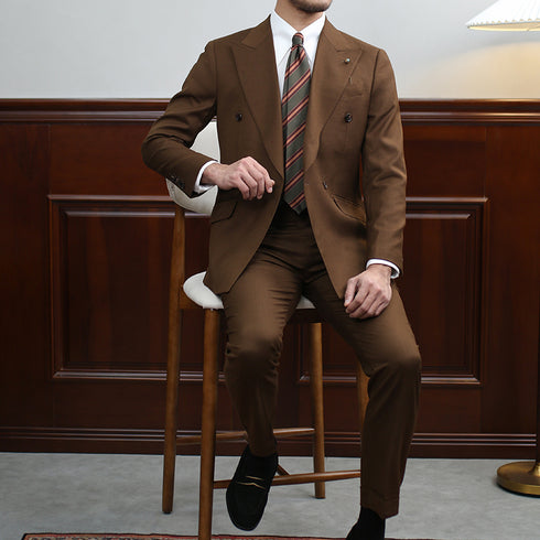 Brown Wool Double-Breasted Suit – Inspired by Classic Men’s Wool Suits Plus Size